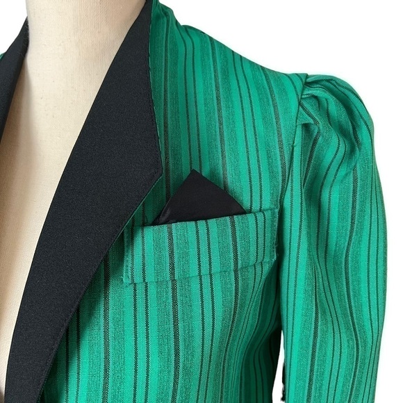 Union Made Blazer Size 5 / 6 Medium Cropped Green Black Stripe 1955 - 95 VINTAGE - Picture 4 of 9